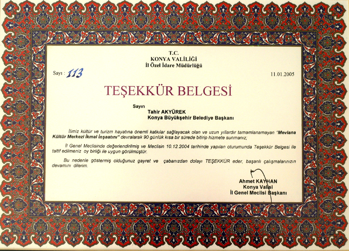 İl Genel Meclisi'nden Teşekkür