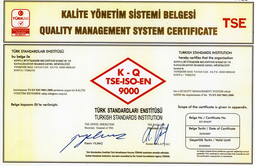 KOSKİ TSE ISO 9001 Belgesi Aldı