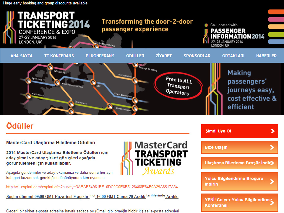 Temassız Kart Projemiz 'Transport Ticketing 2014'te Finalde 