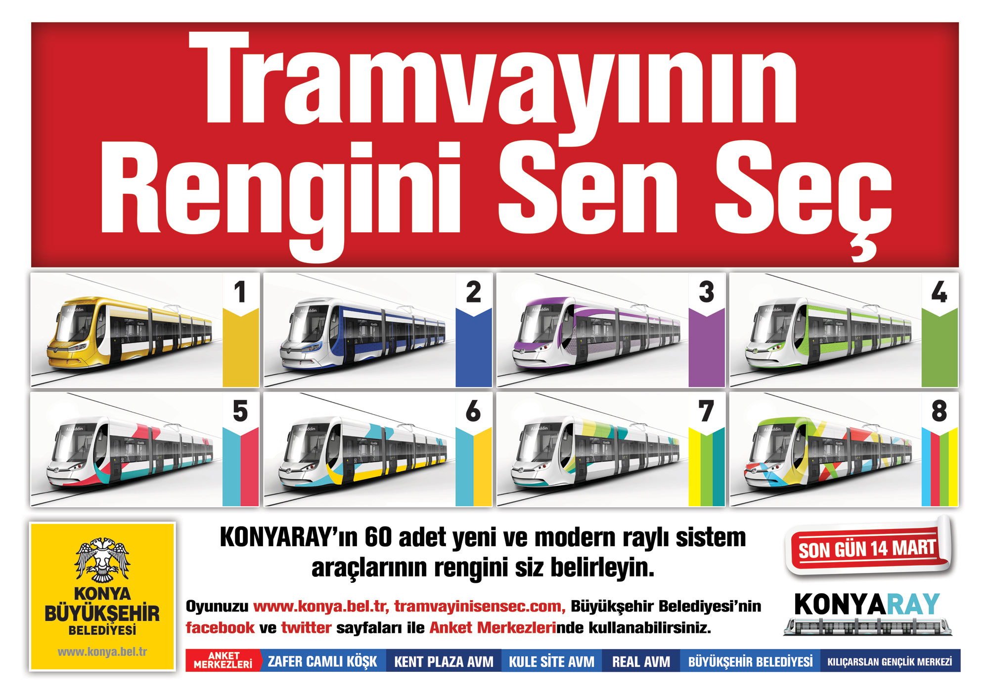 Yeni Tramvayların Rengini Konya Halkı Belirliyor