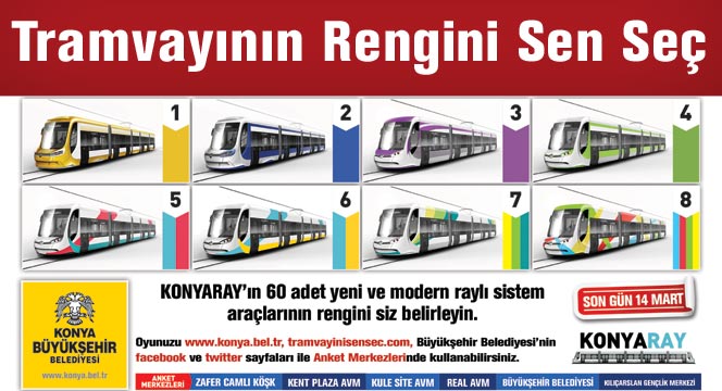 Yeni Tramvayların Rengini Konya Halkı Belirliyor