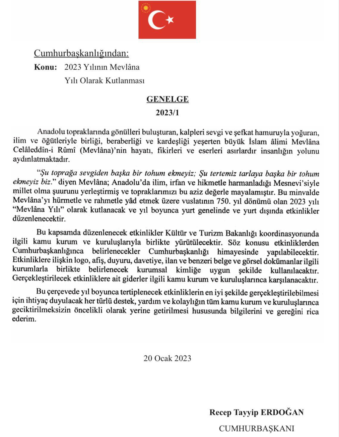 Başkan Altay 2023'ü Mevlana Yılı İlan Eden Cumhurbaşkanı Erdoğan'a Teşekkür Etti