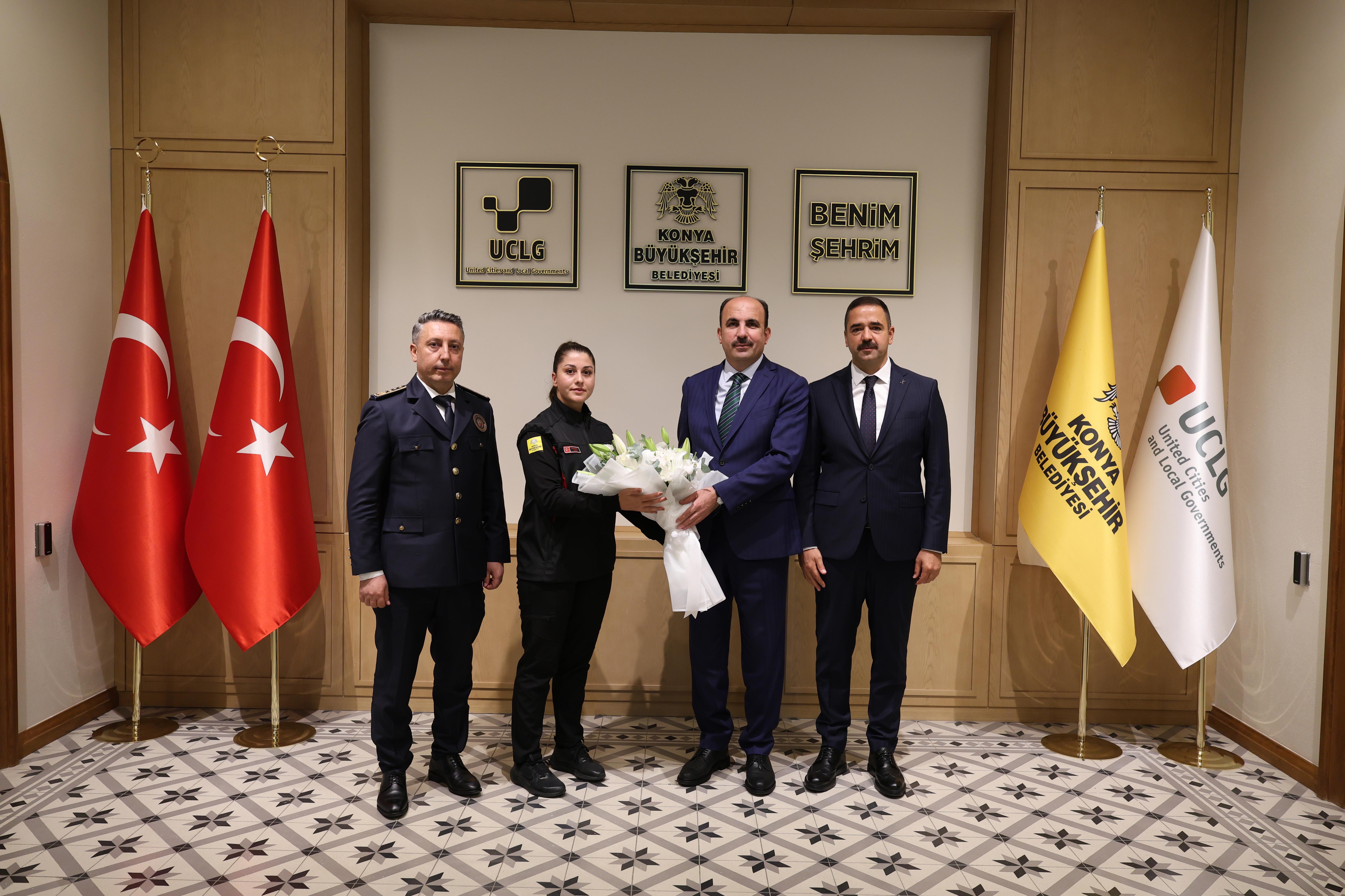KONYA İTFAİYE TEŞKİLATI HEYETİ İTFAİYE HAFTASI VESİLESİYLE BAŞKAN ALTAY’I ZİYARET ETTİ