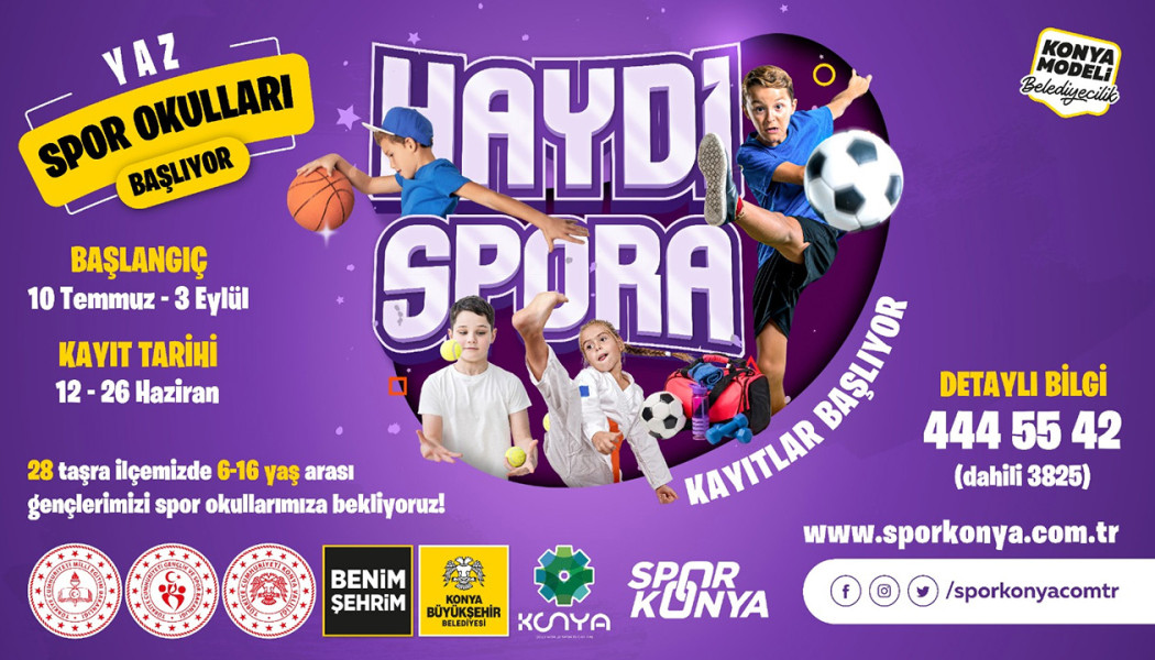 KONYA BÜYÜKŞEHİR’İN 28 İLÇEDEKİ YAZ SPOR OKULLARI’NDA KAYIT HEYECANI DEVAM EDİYOR