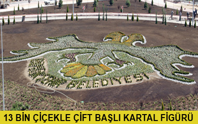 13 Bin Çiçekle Yapılan Kartal Figürü İlgi Görüyor