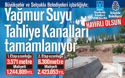 Büyükşehir ve Selçuklu Belediyelerinin İşbirliği İle Yağmur Suyu Tahliye Kanalları Yapılıyor