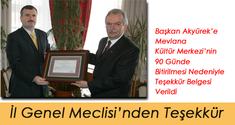 İl Genel Meclisi'nden Teşekkür