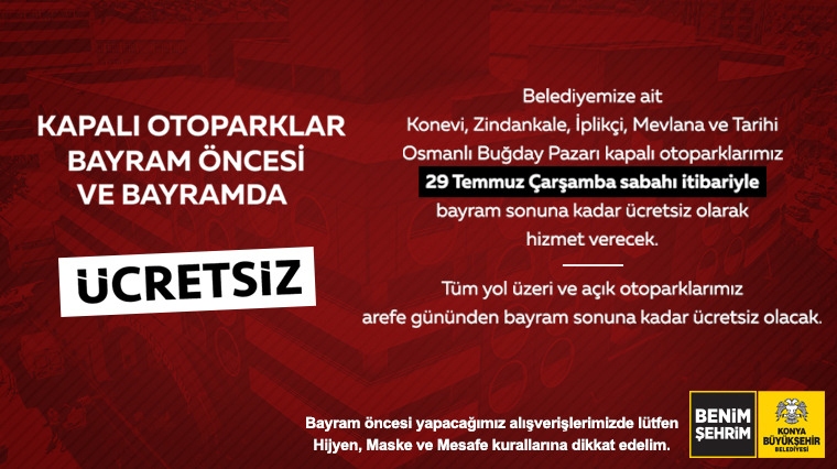 Kapalı Otoparklar Bayram Öncesi ve Bayramda Ücretsiz 